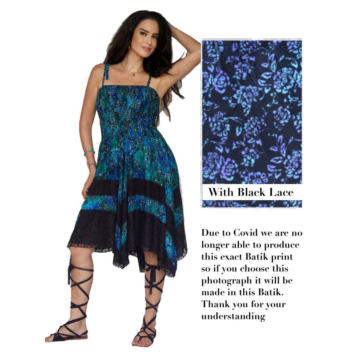 Imani Asymmetrical Batik Combination Lace Short Dress - The Bohemian Closet