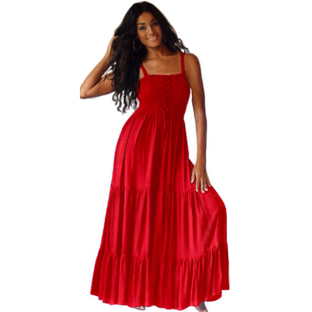Ava Boho Tiered Ruffled Strappy Maxi Dress - The Bohemian Closet