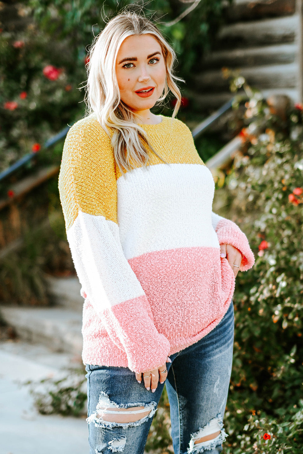 Lillie Yellow Colorblock Bubble Sleeve Sweater - The Bohemian Closet