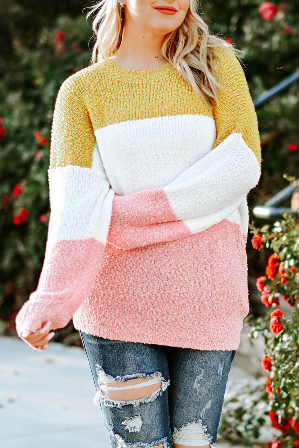 Lillie Yellow Colorblock Bubble Sleeve Sweater - The Bohemian Closet