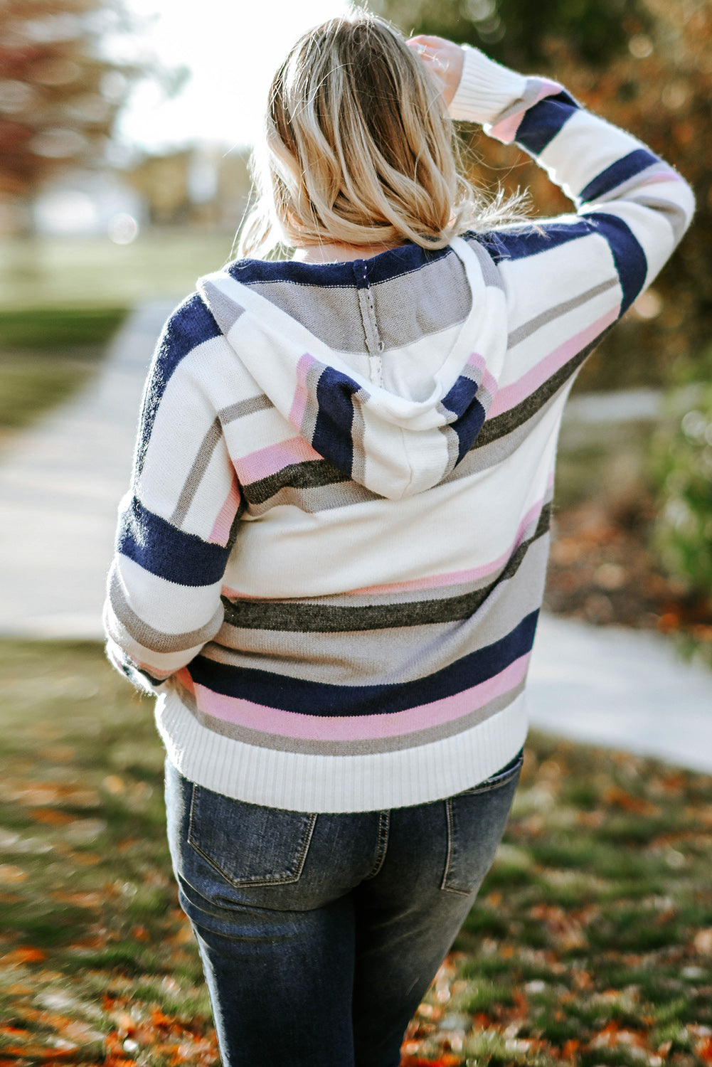 Bria Stripe Plus Size Striped Hooded Knit Sweater - The Bohemian Closet