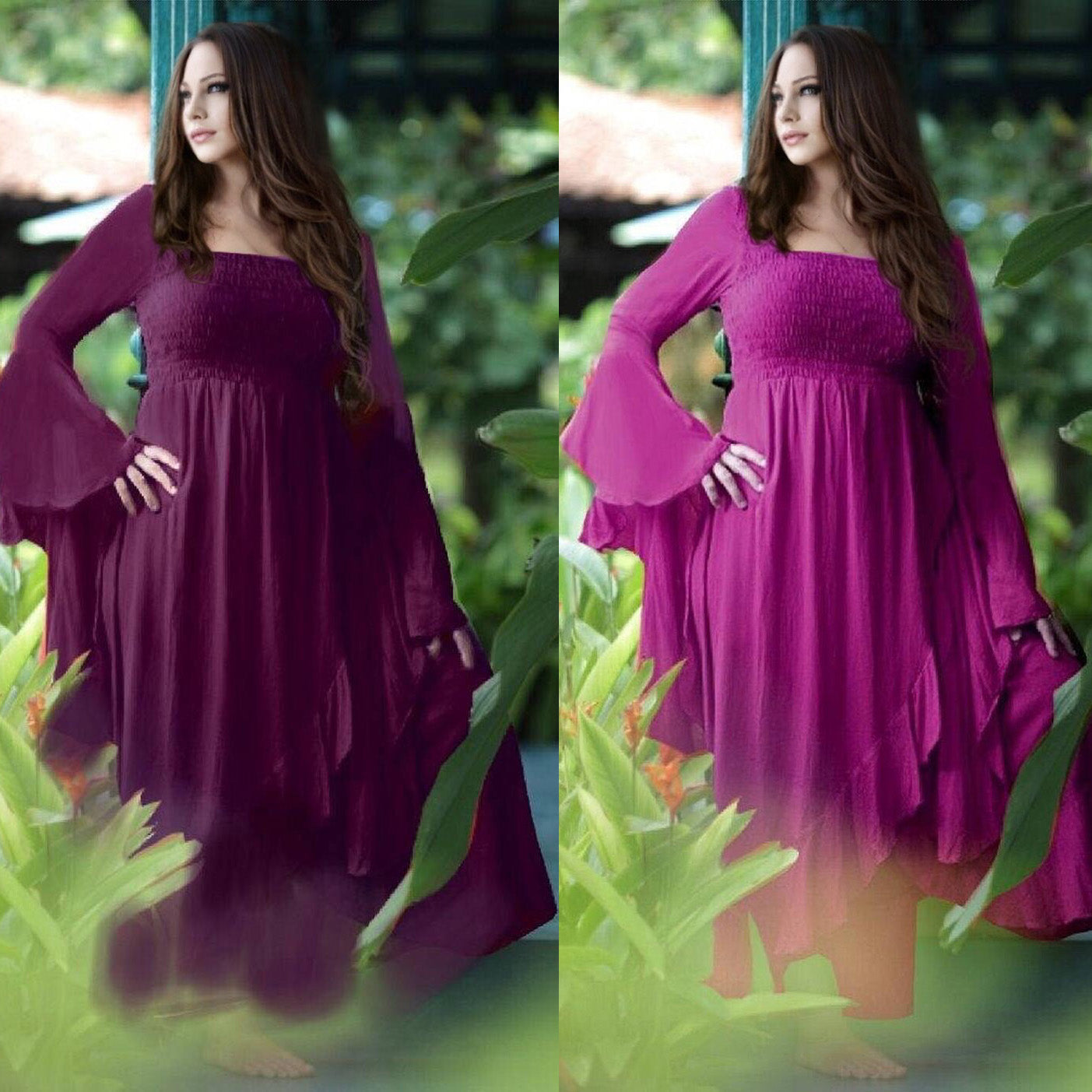 Ariya Ruffle Wrap Dress with Waterfall Sleeves - The Bohemian Closet