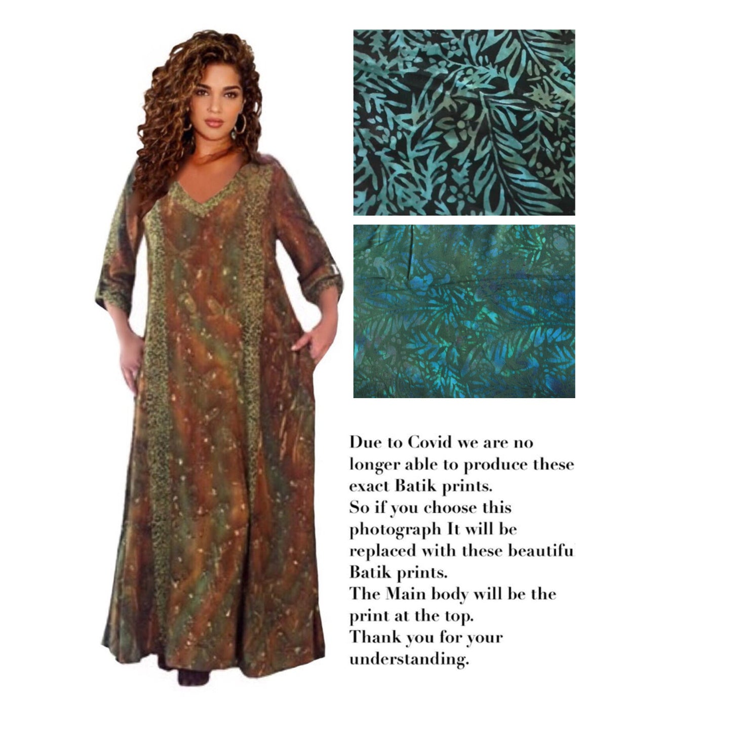 Genevieve Deep Pockets Quality Batik Caftan Maxi Dress - The Bohemian Closet