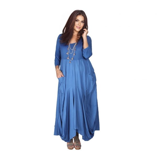 Leah Boho Maxi Dress, Hooded Dress, Stretch Jersey & Rayon, Empire Style, Asym Hem