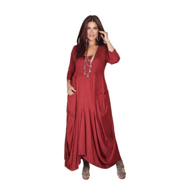 Leah Boho Maxi Dress, Hooded Dress, Stretch Jersey & Rayon, Empire Style, Asym Hem