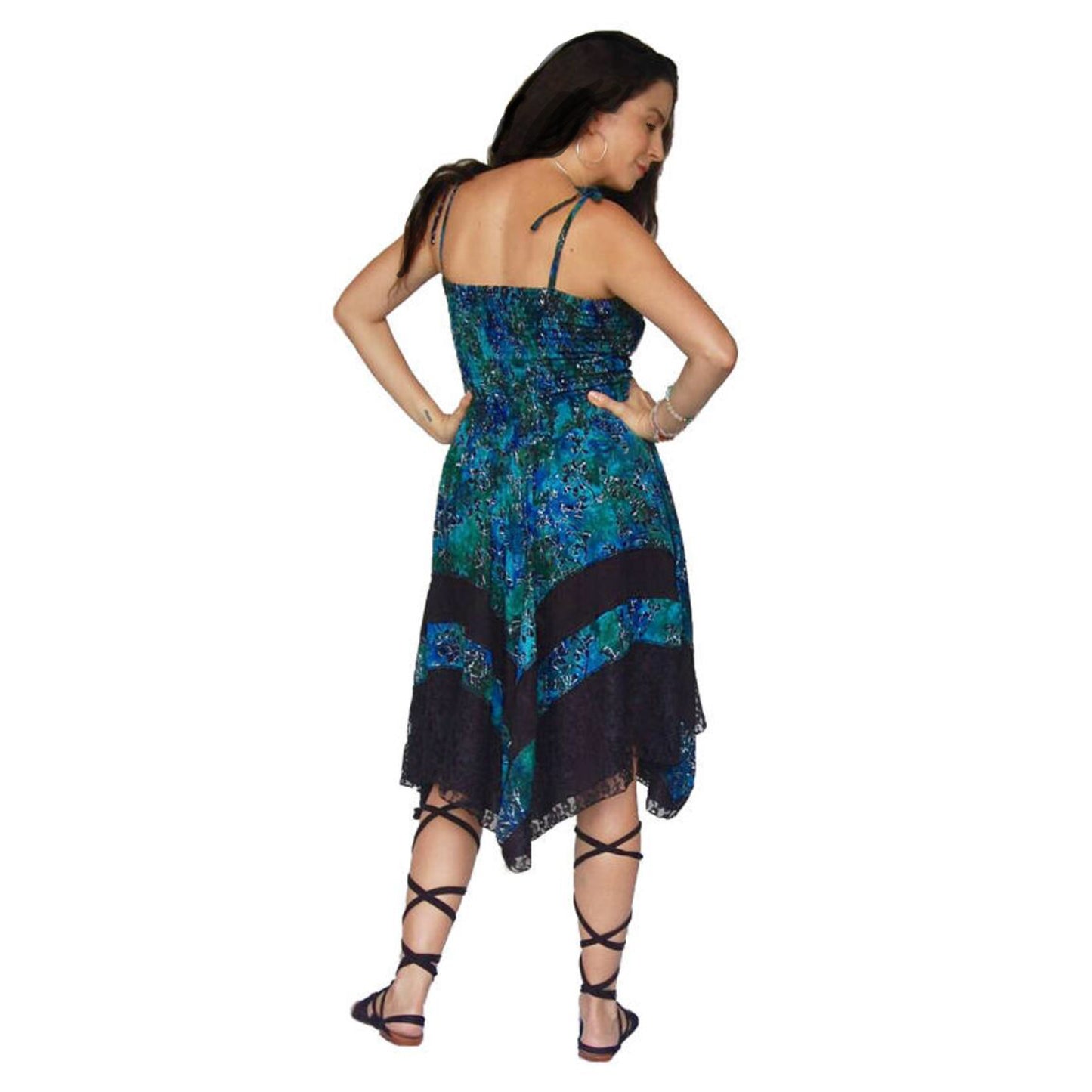 Imani Asymmetrical Batik Combination Lace Short Dress - The Bohemian Closet