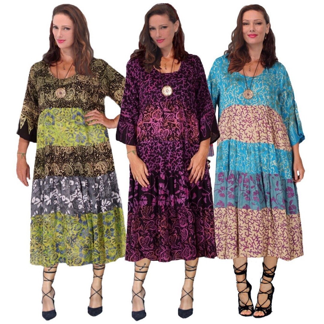 Reagan Gauzy Batik Combination Boho 3/4 Length Dress - The Bohemian Closet