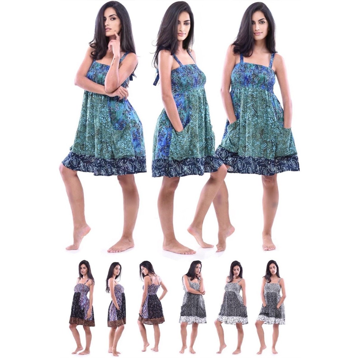 Zariah Patched Batik Smocked Bust Pockets Short Dress - The Bohemian Closet