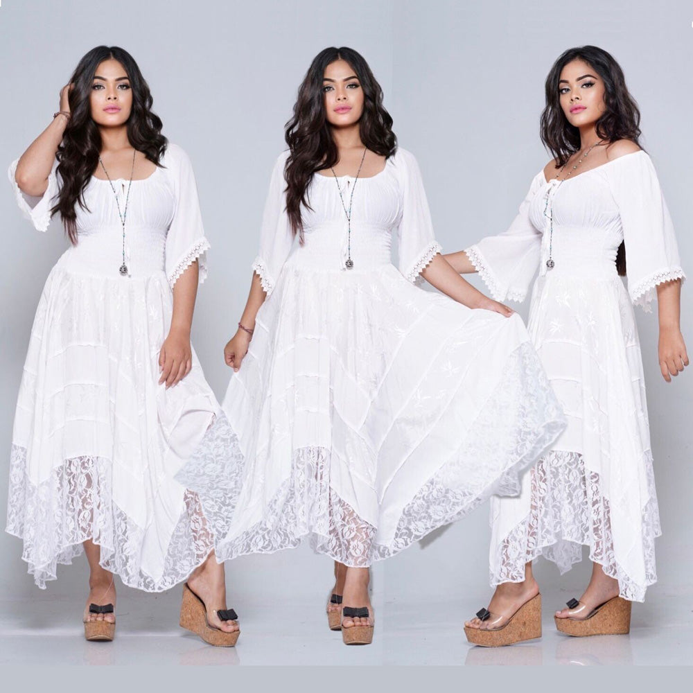 Emory Hippie Smocked Waist Wedding Dress - The Bohemian Closet