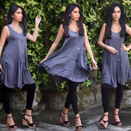 Alexa Stretched Jersey Uneven Hem Mini Dress - The Bohemian Closet