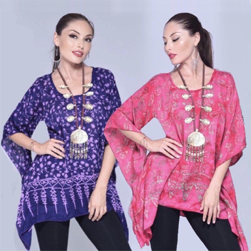 Naomi Boho 2 Hole Gauzy Batik Tunic Top - The Bohemian Closet