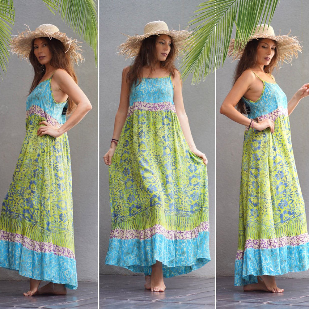 Serenity Baby Doll Gauzy Batik Strap Spaghetti Maxi Dress The