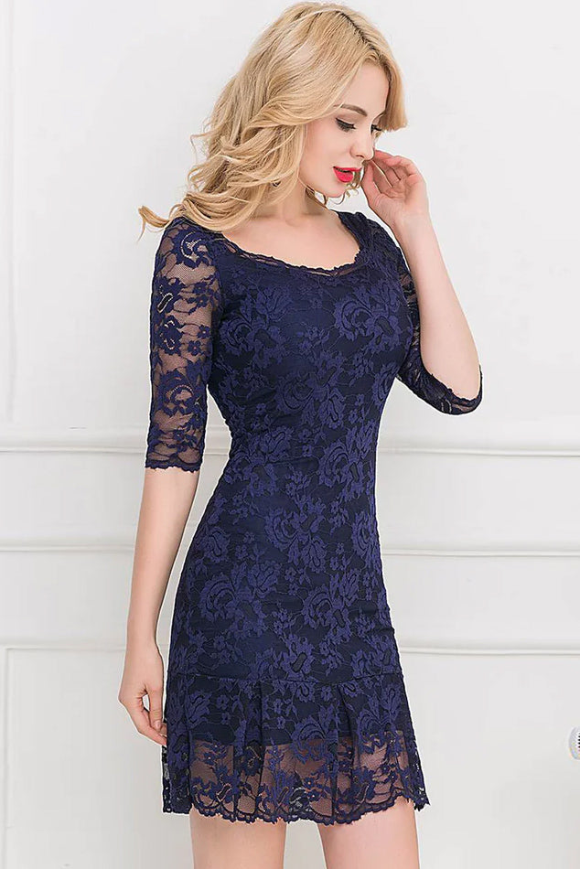 Stephanie Half Sleeve Blue Fashion Dress - The Bohemian Closet