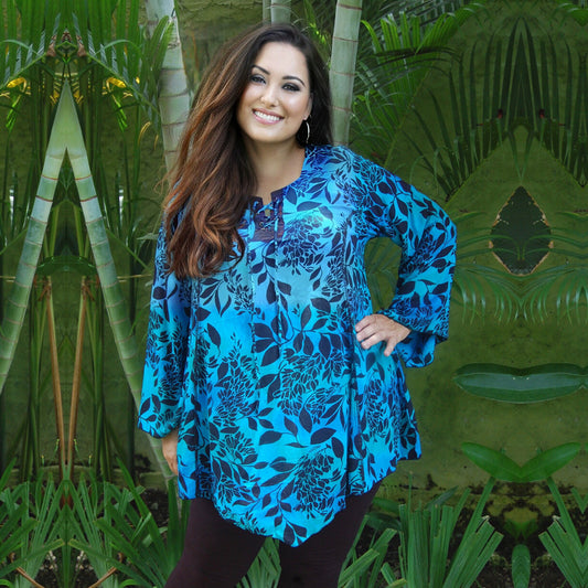 Sutton Bohemian Batik Lacing Square Neckline Blouse - The Bohemian Closet