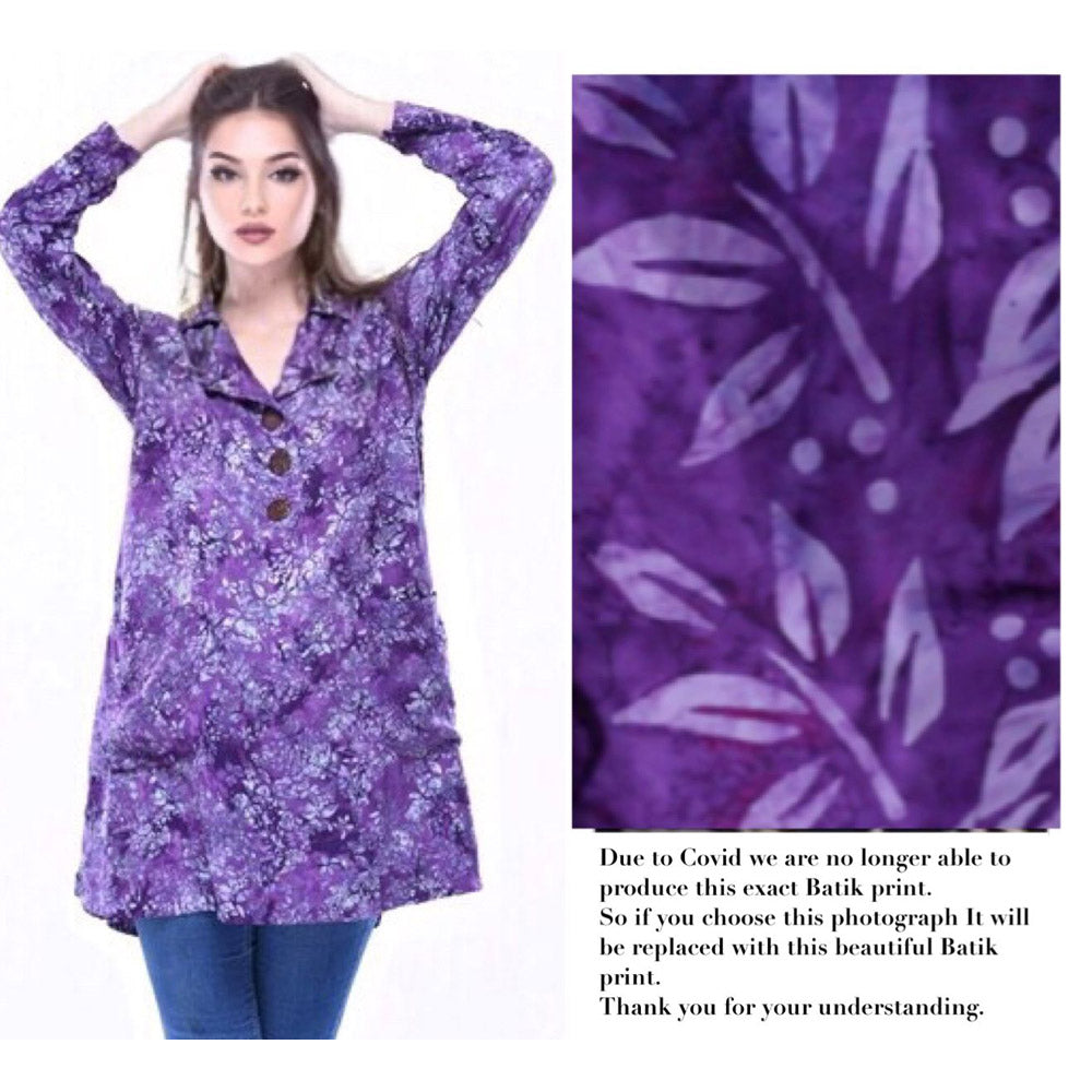 Arya Batik Artsy Notch Collar Top Pocket Long Sleeve Tunic - The Bohemian Closet