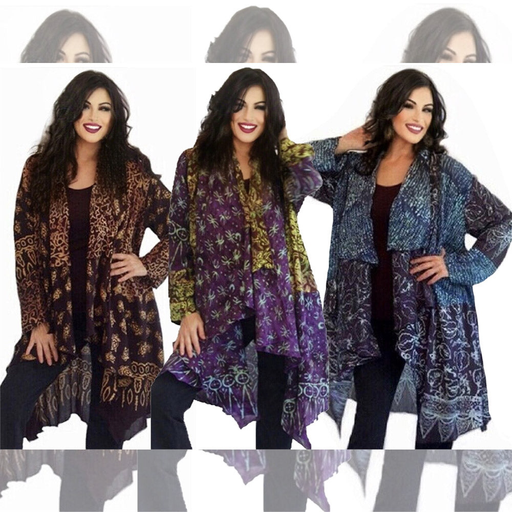 Suzie Art To Wear Layered Asymetric Gauzy Batik Jacket - The Bohemian Closet