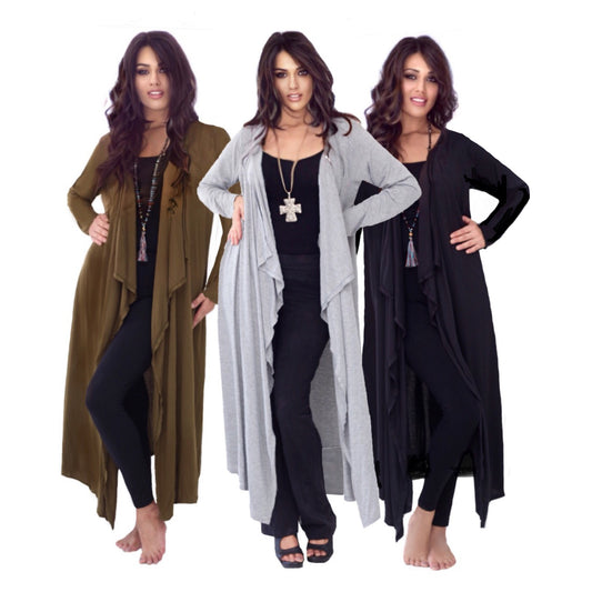 Samira Stretch Jersey Cascade Ruffles Long Jacket - The Bohemian Closet
