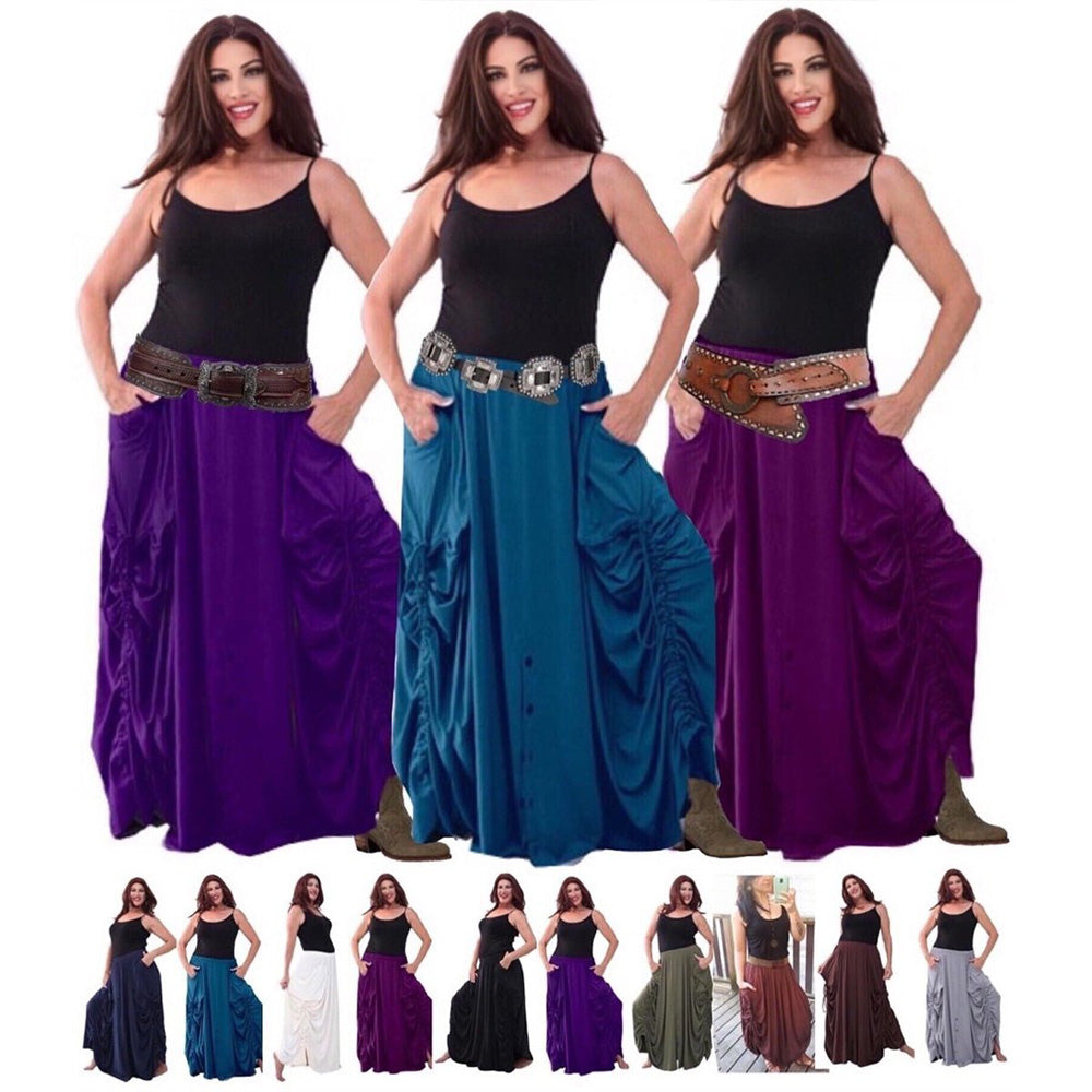 Adriana Elastic Waist Pockets Boho Maxi Skirt - The Bohemian Closet