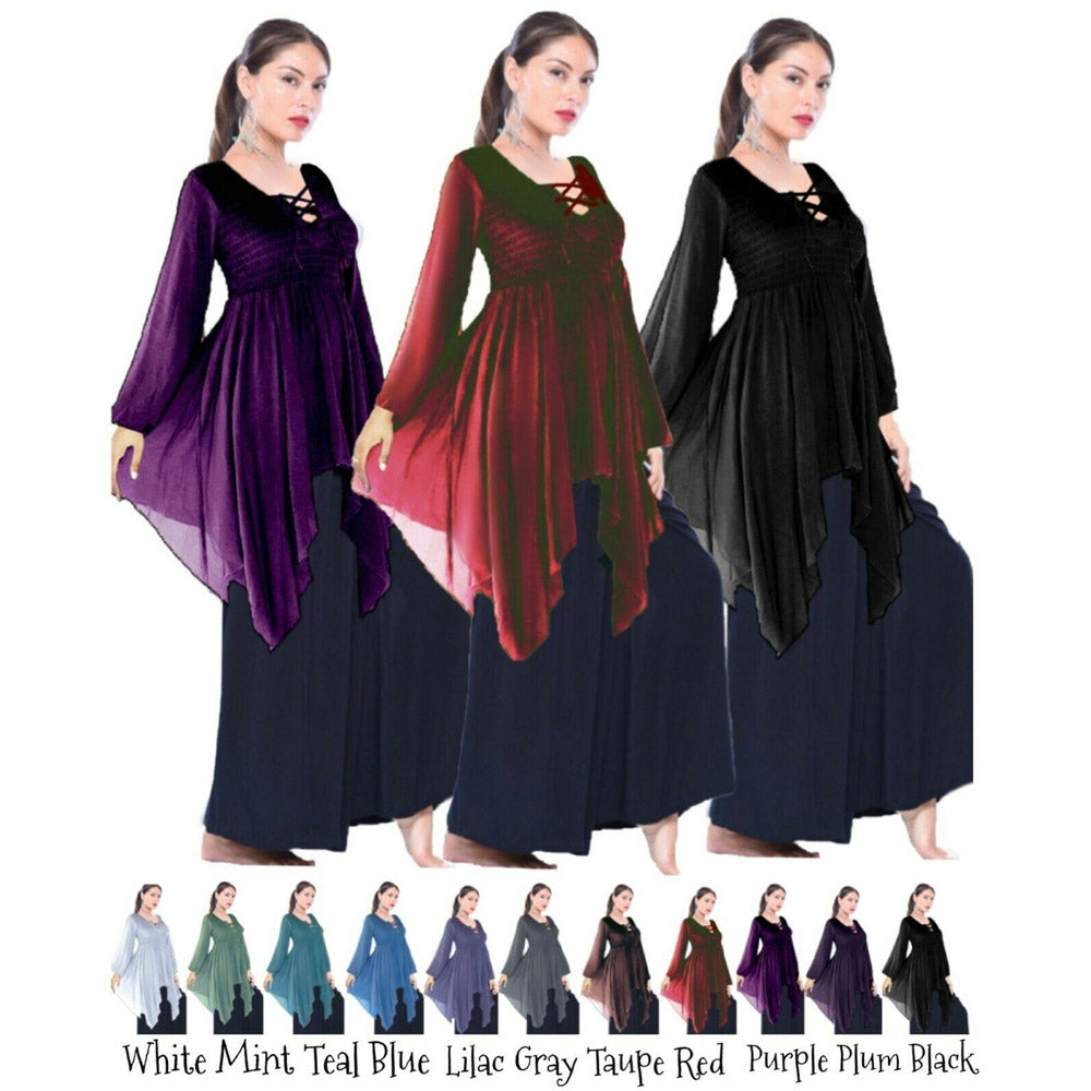 Emilia Goth Top Asym Lace-Up Crinkle Rayon - The Bohemian Closet