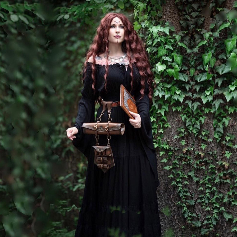 Lola Wiccan Dress Maxi Cottagegoth Smocked Waist Ruffle - The Bohemian Closet