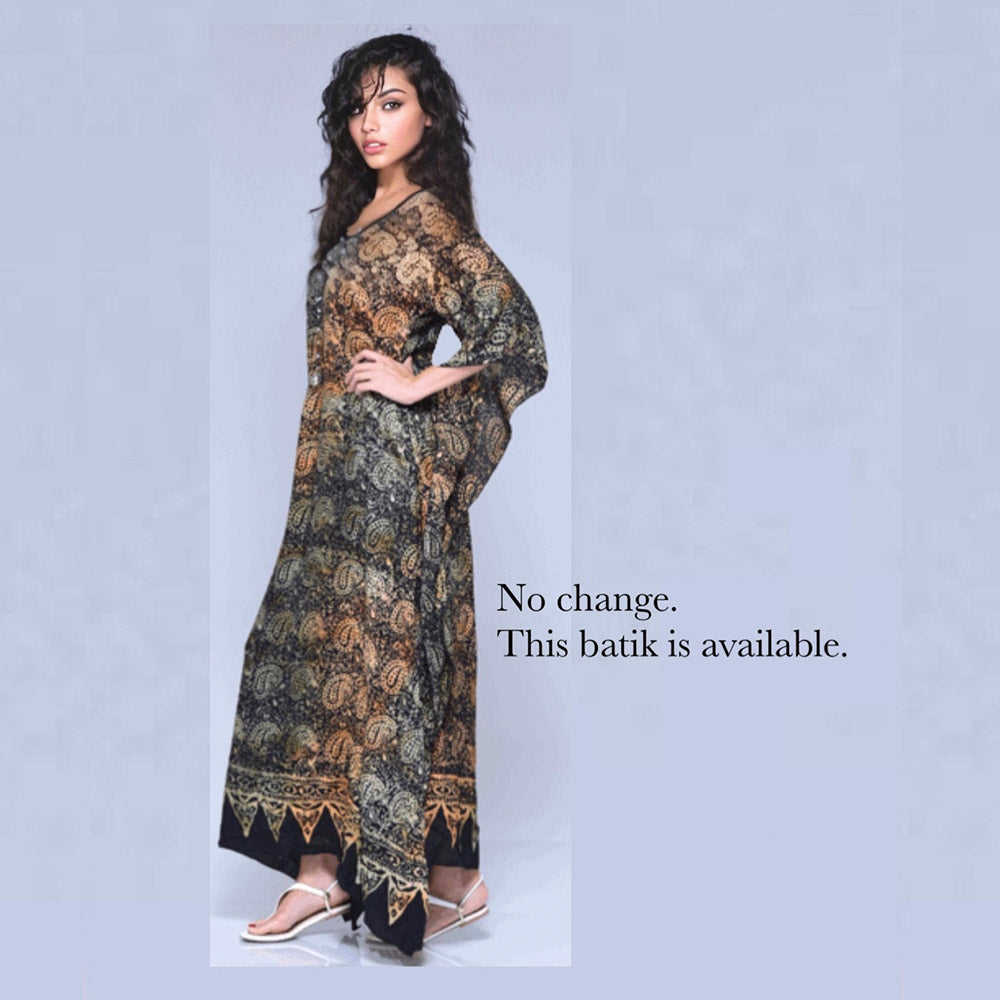 Vanessa Maxi Boho Dress Caftan – Gauzy Batik Figure Flattering - The Bohemian Closet