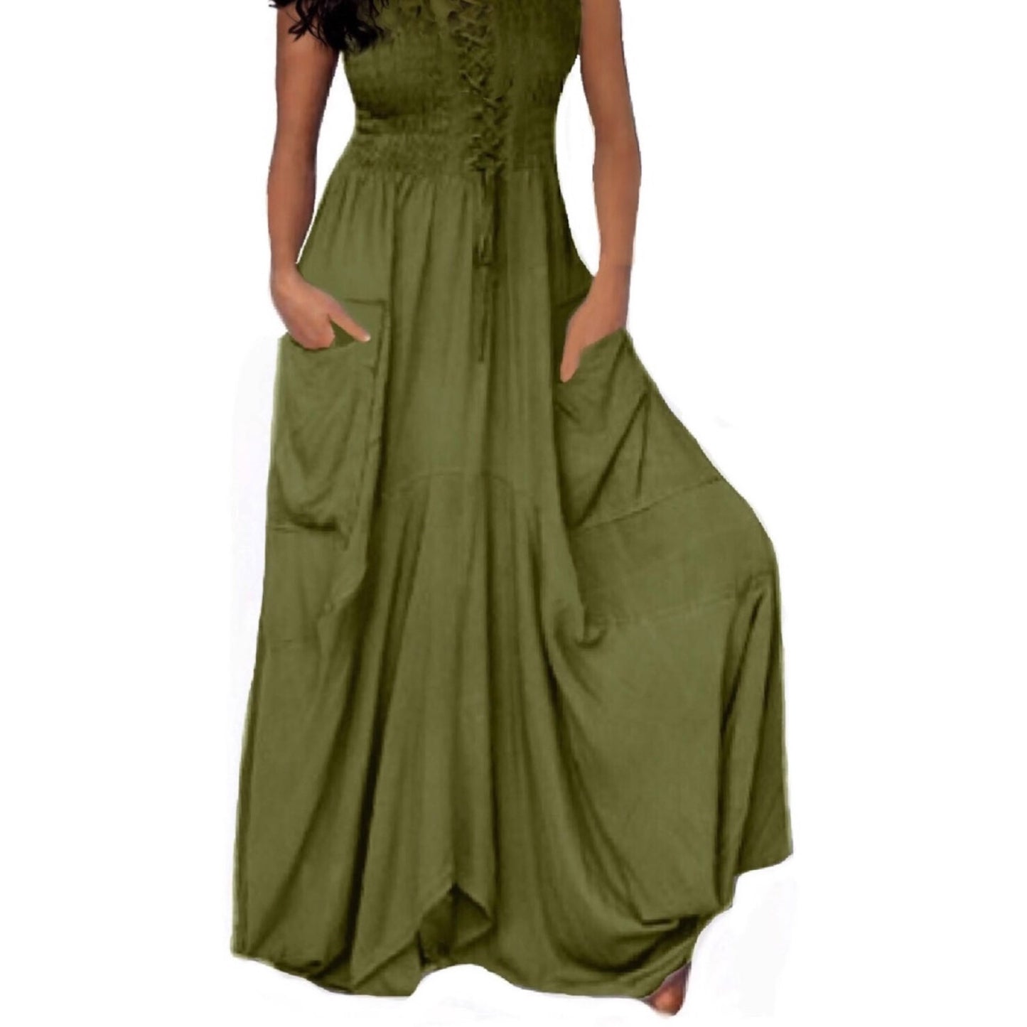 Crystal Smocked Bodice Spaghetti Strap Boho Maxi Dress - The Bohemian Closet