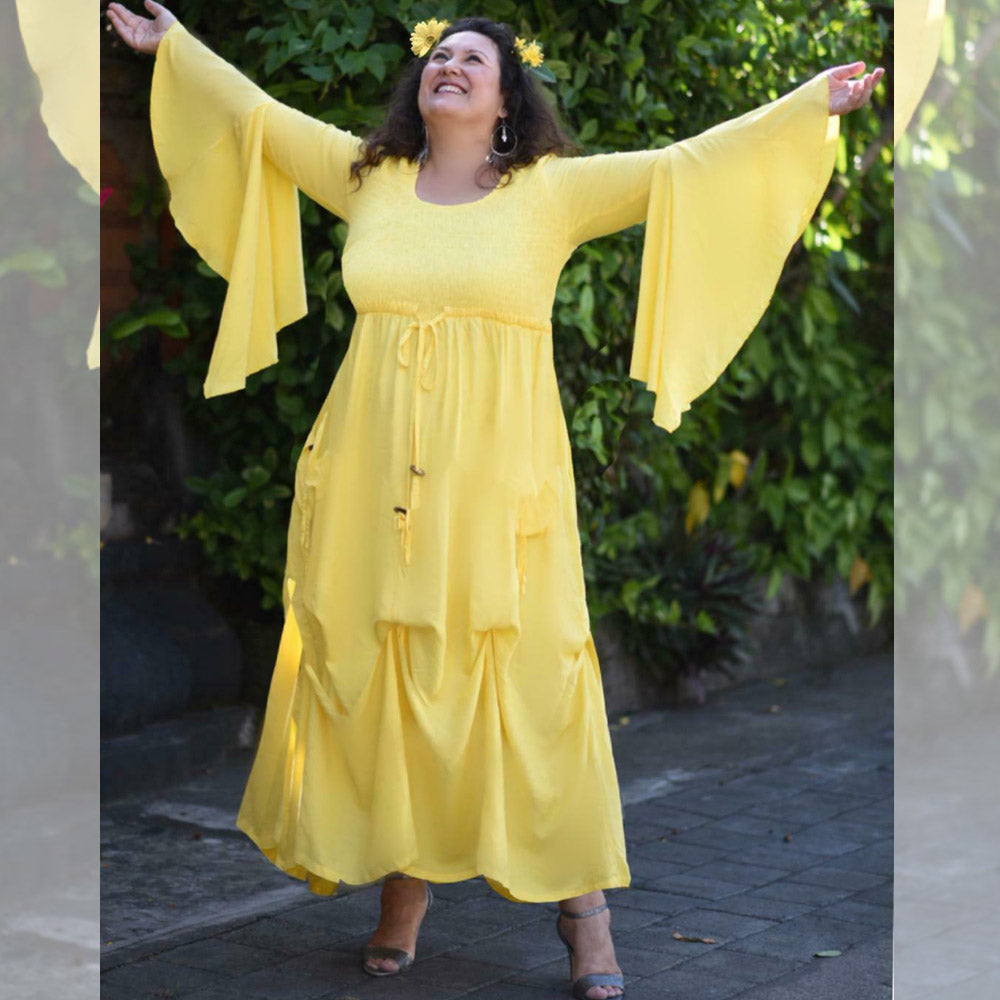 Ruby Balloon Hem Button Detail Maxi Dress - The Bohemian Closet