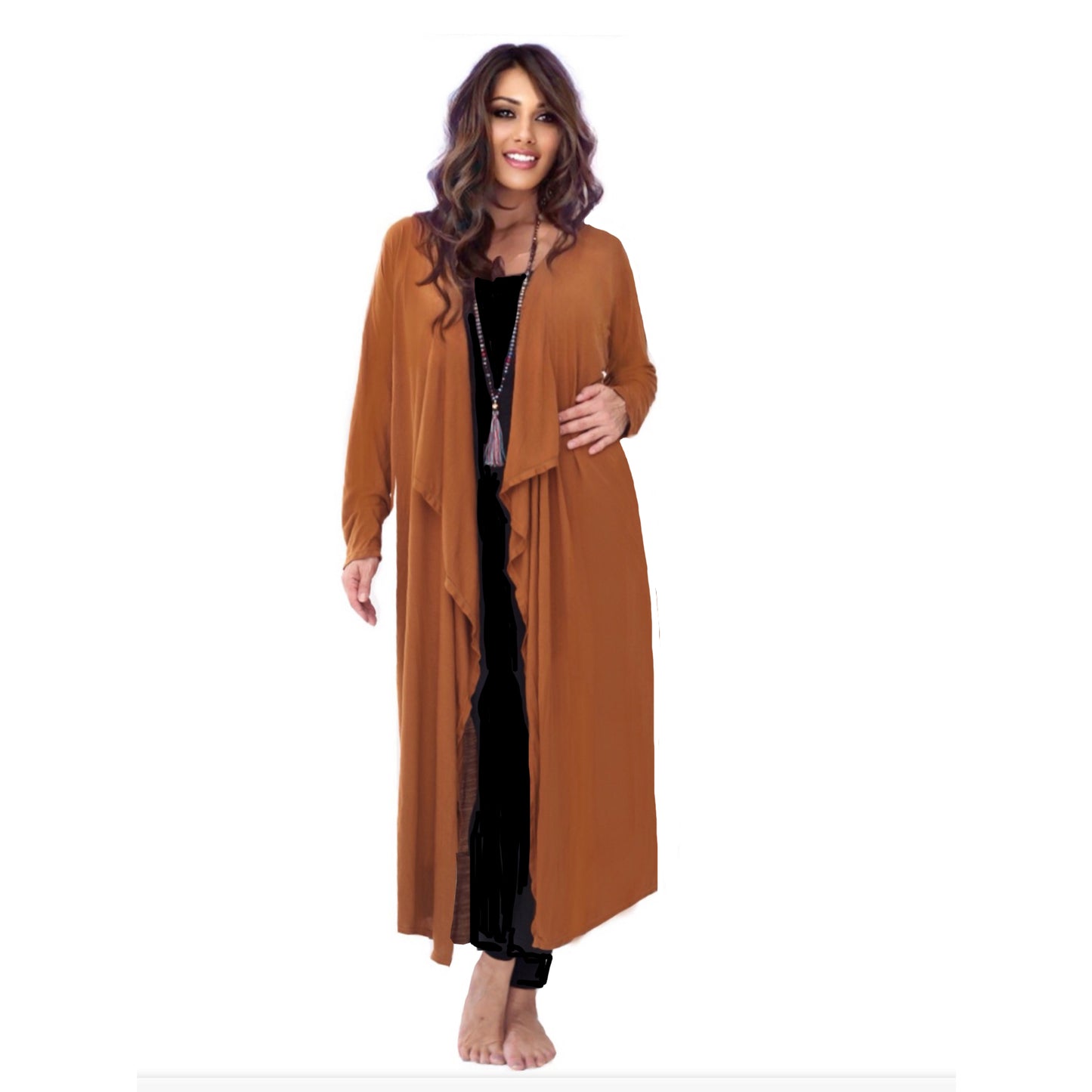 Samira Stretch Jersey Cascade Ruffles Long Jacket - The Bohemian Closet