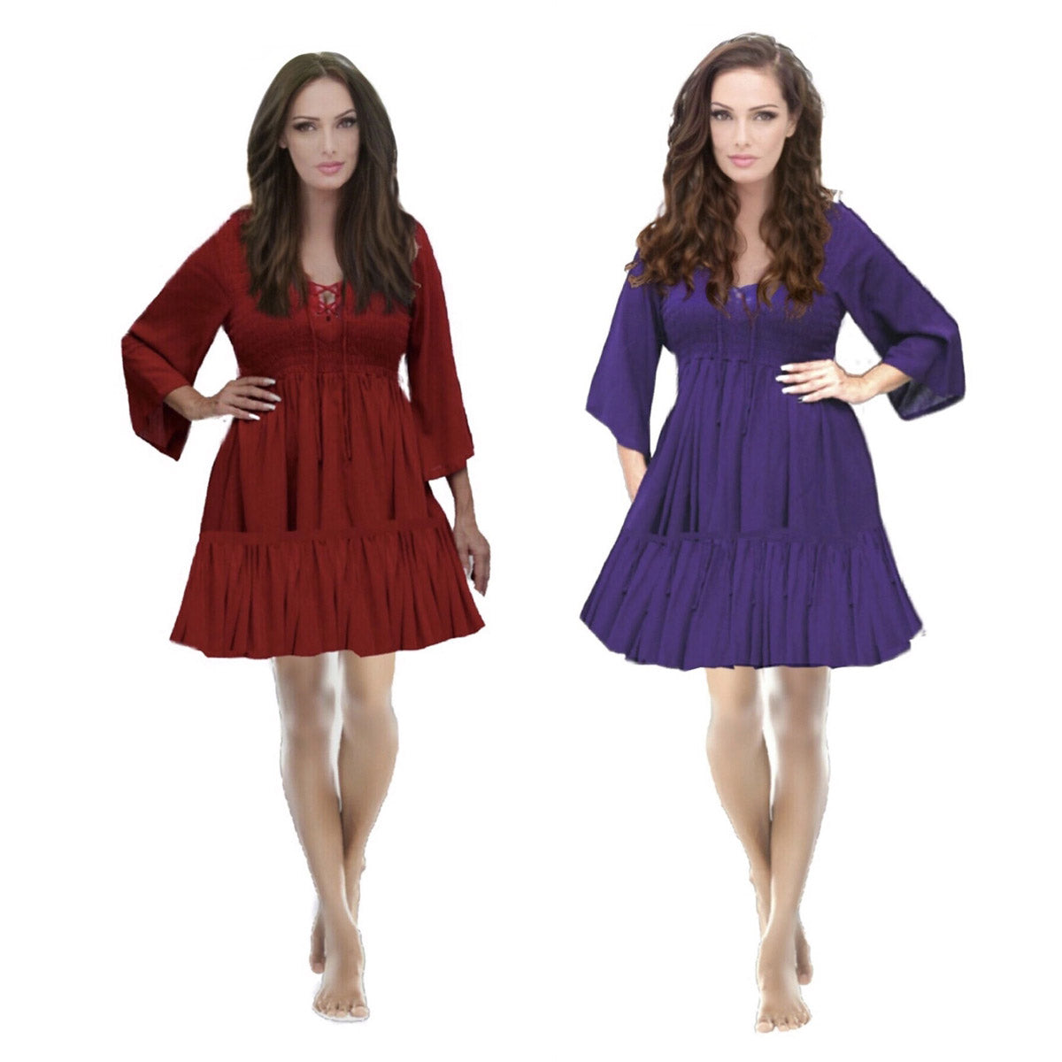 Carter Vintage Style Smocked Lace Up Mini Dress - The Bohemian Closet