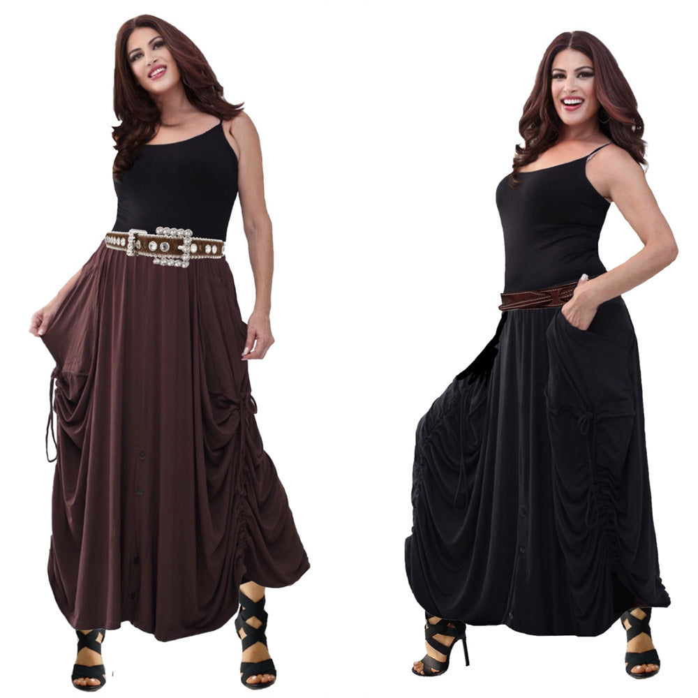 Adriana Elastic Waist Pockets Boho Maxi Skirt - The Bohemian Closet