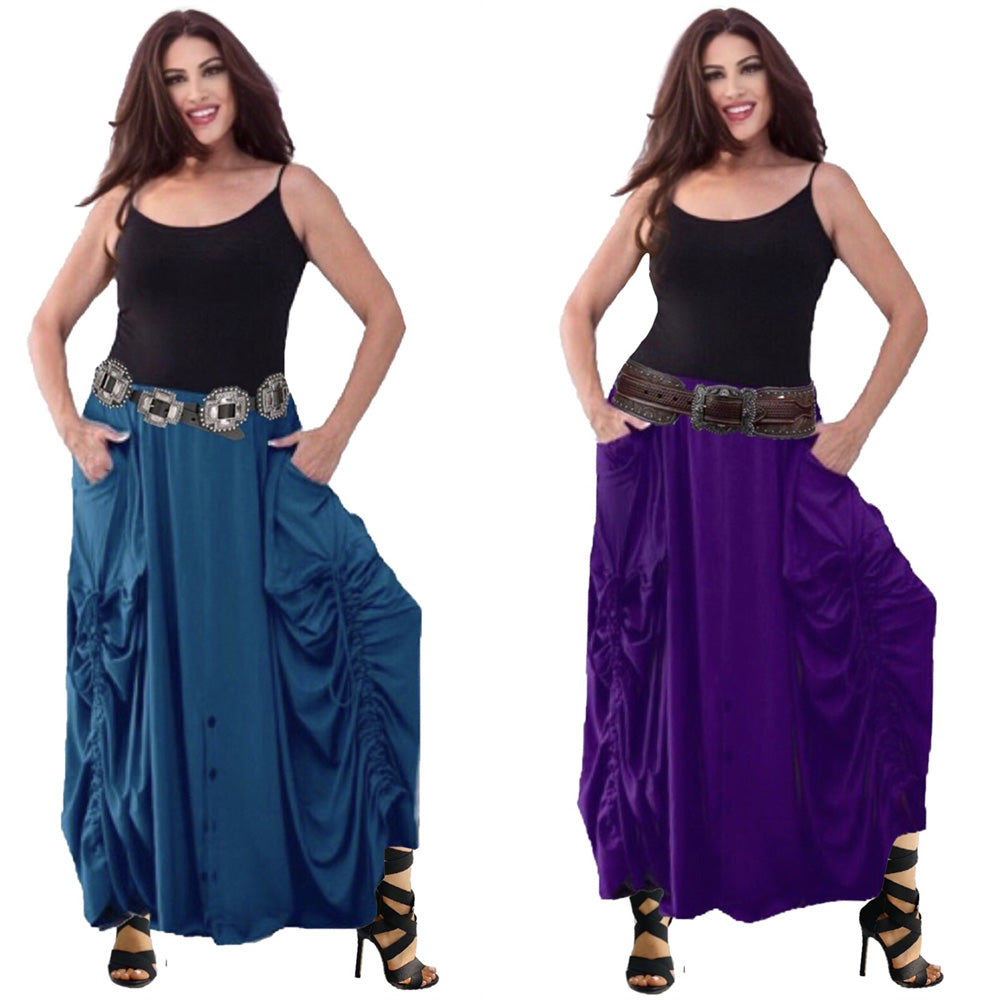 Adriana Elastic Waist Pockets Boho Maxi Skirt - The Bohemian Closet