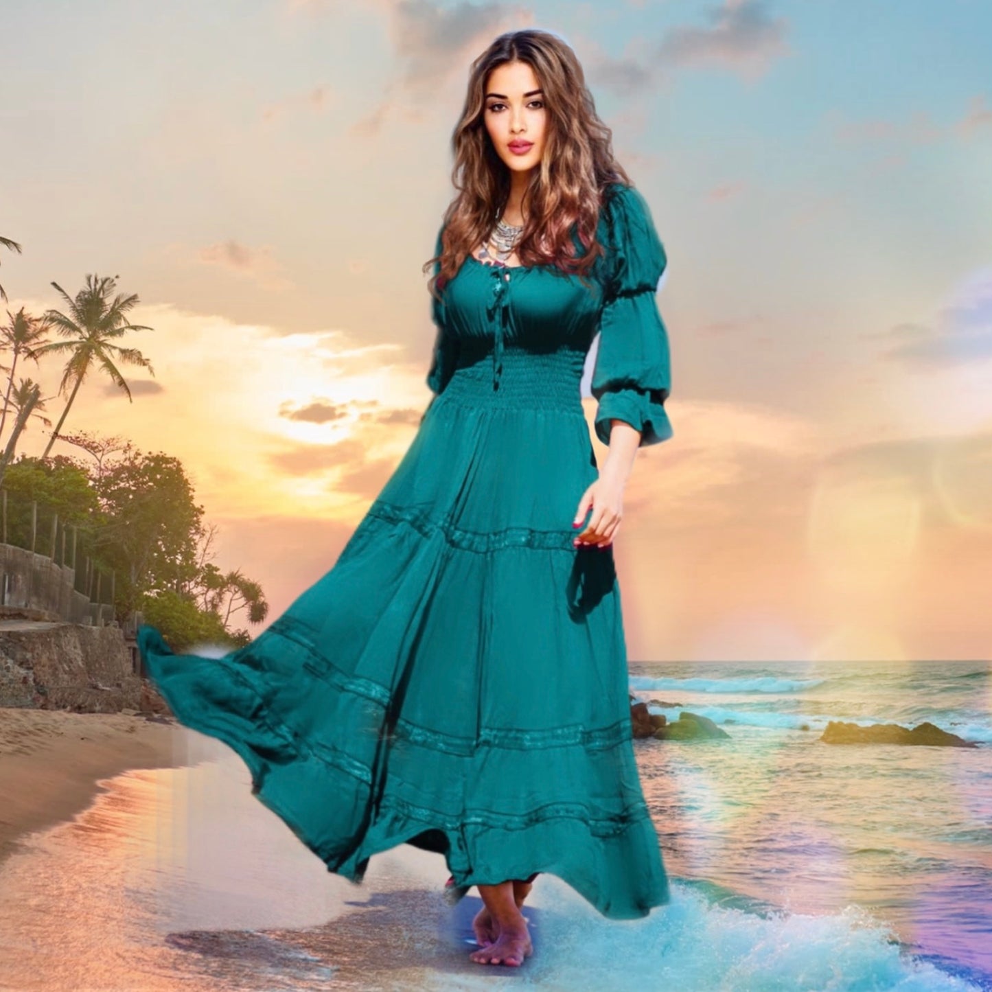 Amaris Gypsy Ruffle Cottagecore Peasant Maxi Dress - The Bohemian Closet