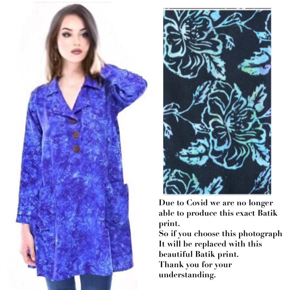 Arya Batik Artsy Notch Collar Top Pocket Long Sleeve Tunic - The Bohemian Closet