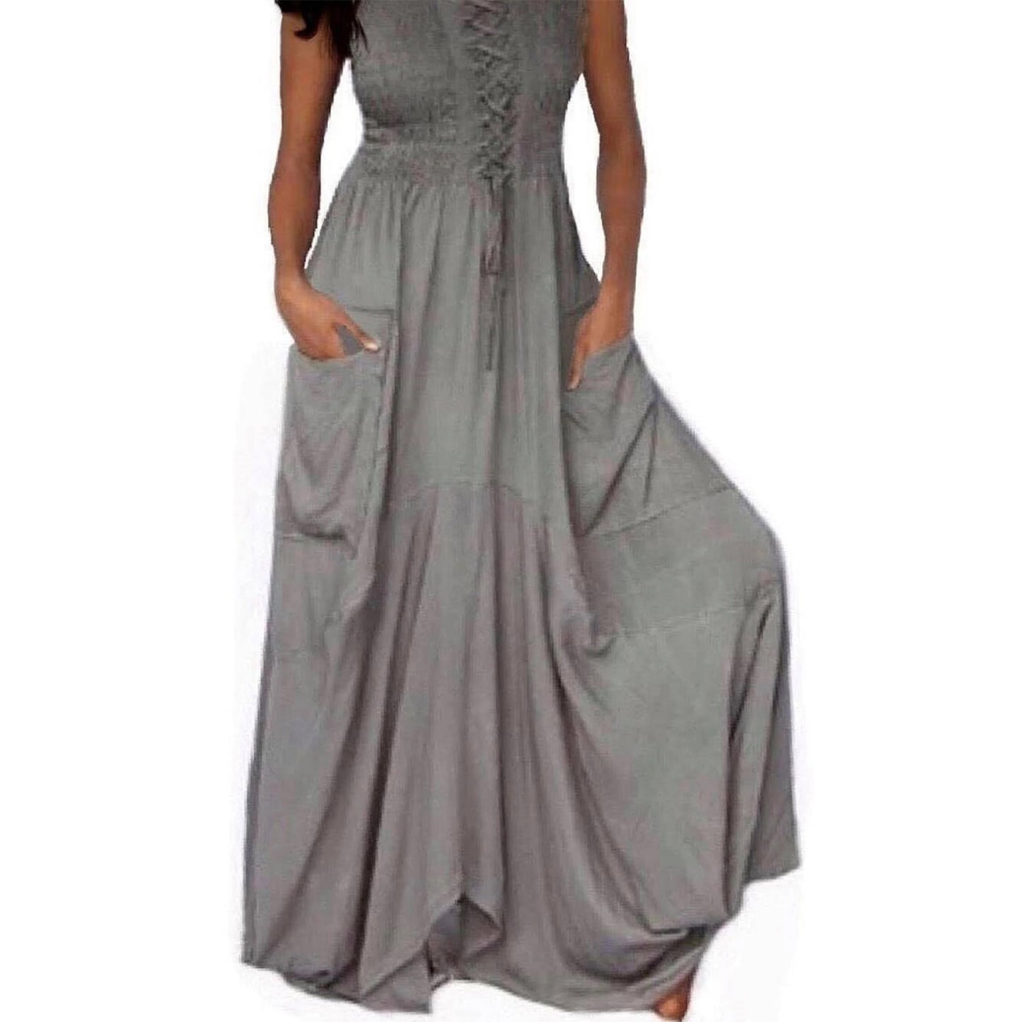 Crystal Smocked Bodice Spaghetti Strap Boho Maxi Dress - The Bohemian Closet