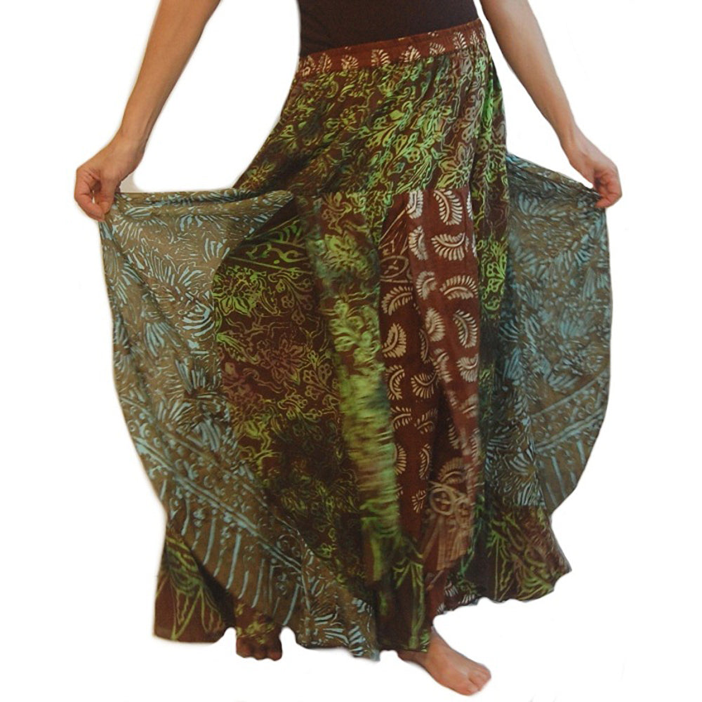 Amiyah Batik Patchwork Layered Elastic Waist Maxi Skirt - The Bohemian Closet