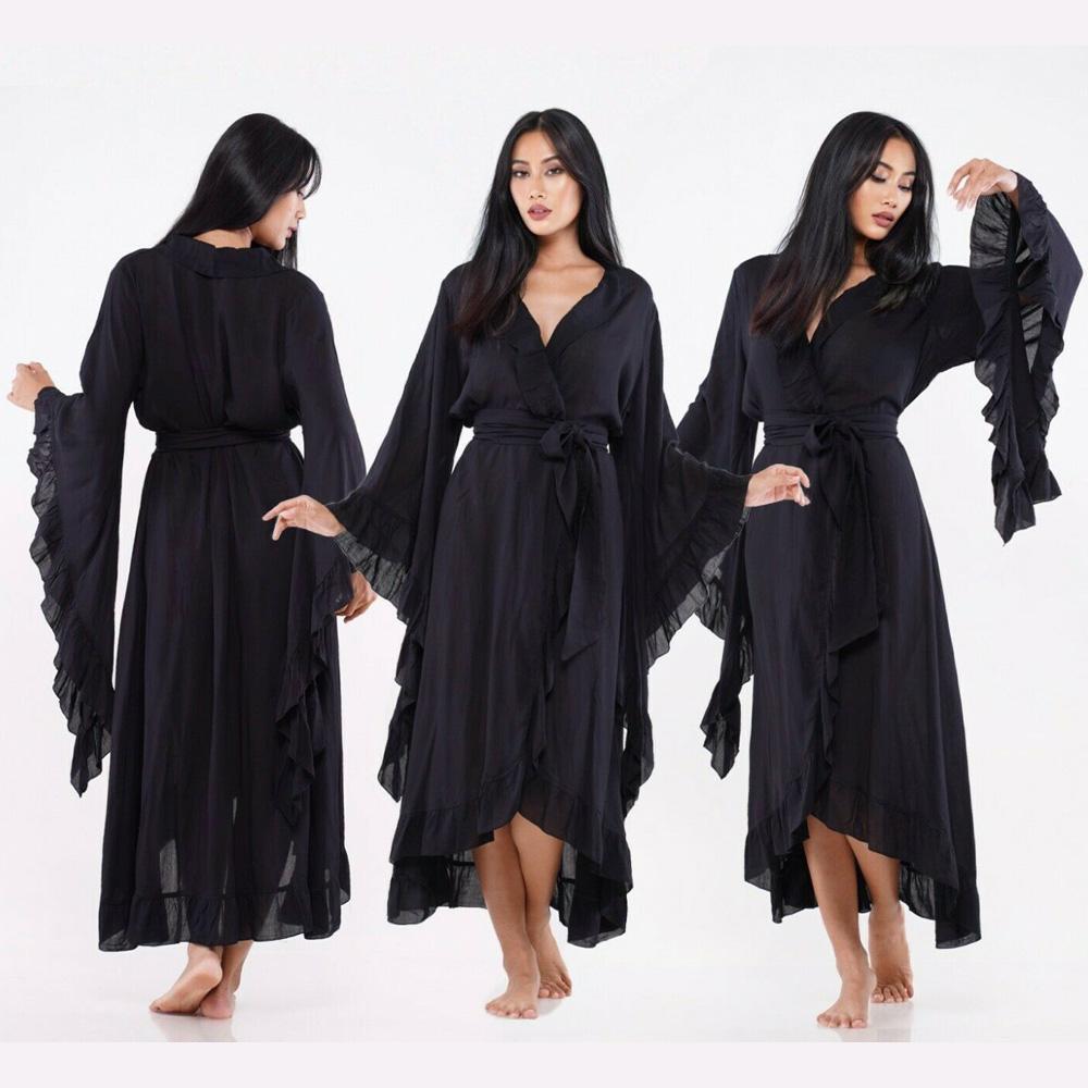 Allie Tie Belt Ruffle Wrap Kimono Jacket Dress - The Bohemian Closet