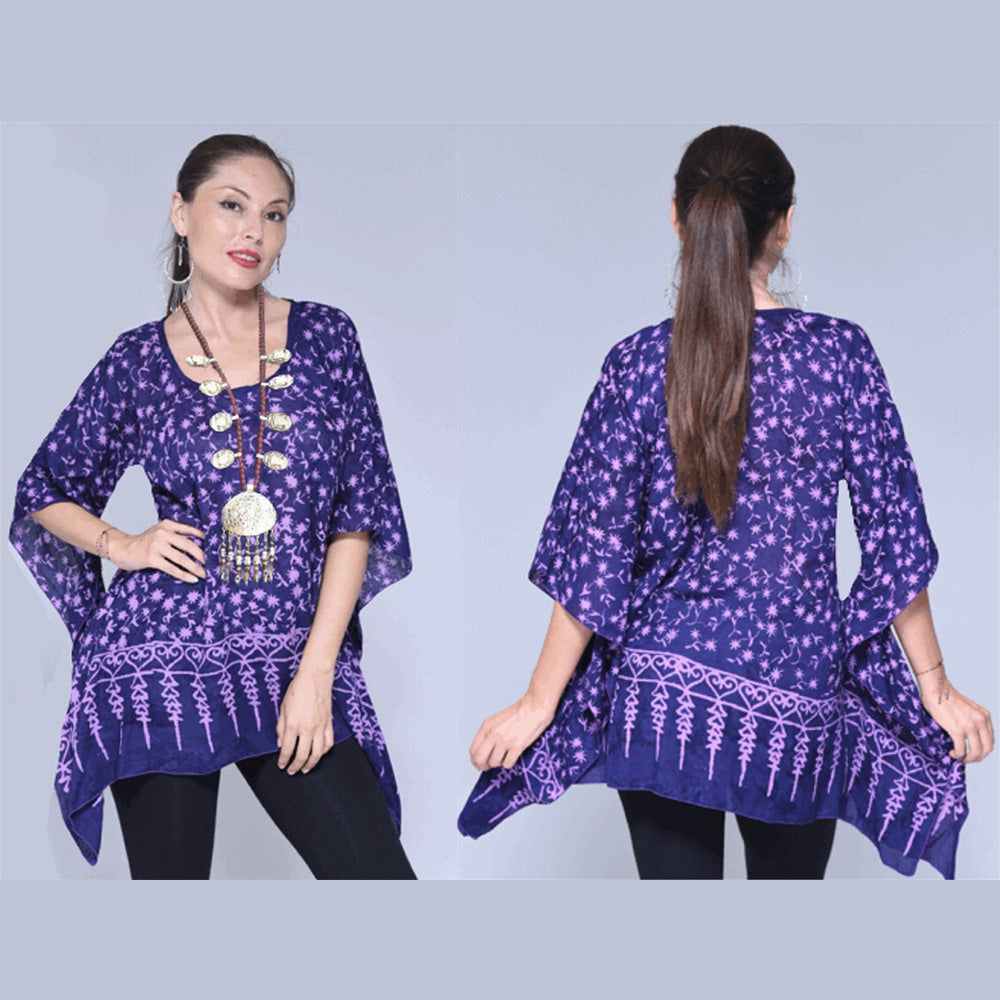 Naomi Boho 2 Hole Gauzy Batik Tunic Top - The Bohemian Closet