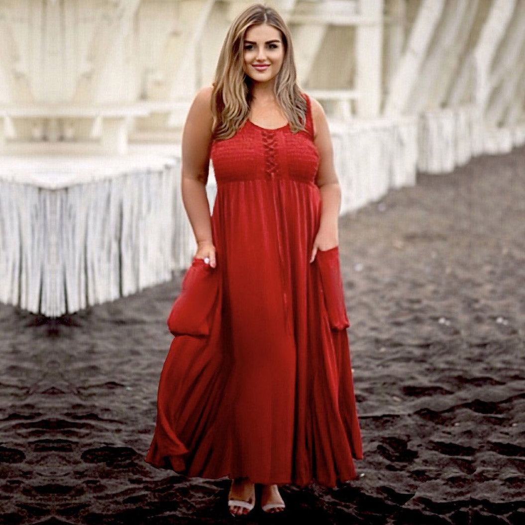 Presley Spaghetti Straps Boho Pockets Maxi Dress - The Bohemian Closet
