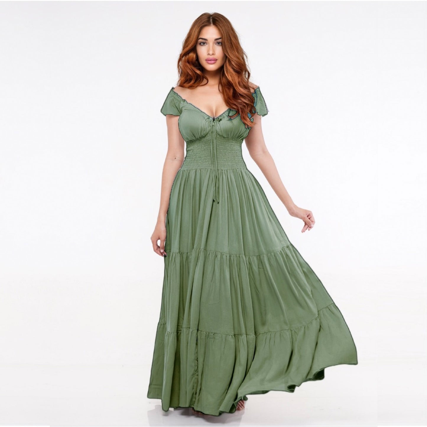 Haylee Smocked Tiers Crinkle Rayon Viking Party Maxi Dress - The Bohemian Closet