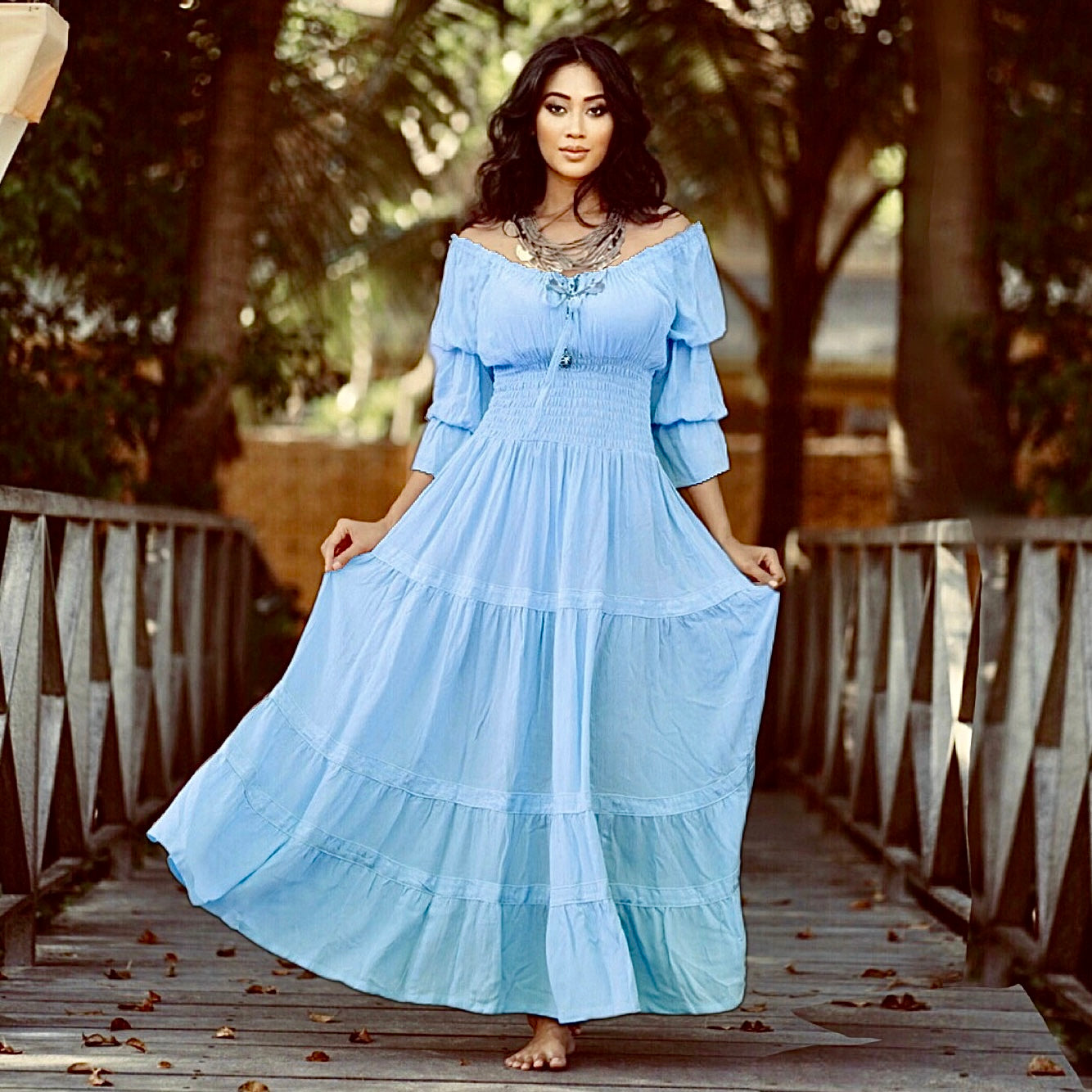 Amaris Gypsy Ruffle Cottagecore Peasant Maxi Dress - The Bohemian Closet