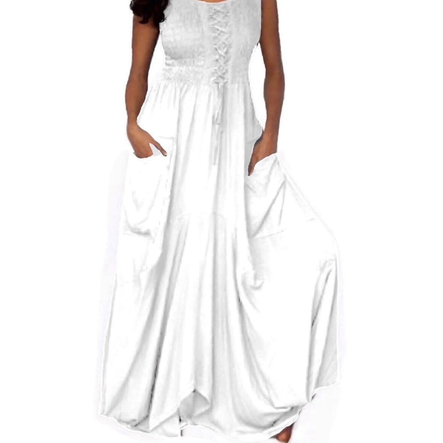 Crystal Smocked Bodice Spaghetti Strap Boho Maxi Dress - The Bohemian Closet