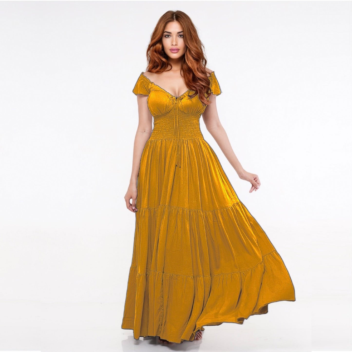 Haylee Smocked Tiers Crinkle Rayon Viking Party Maxi Dress - The Bohemian Closet