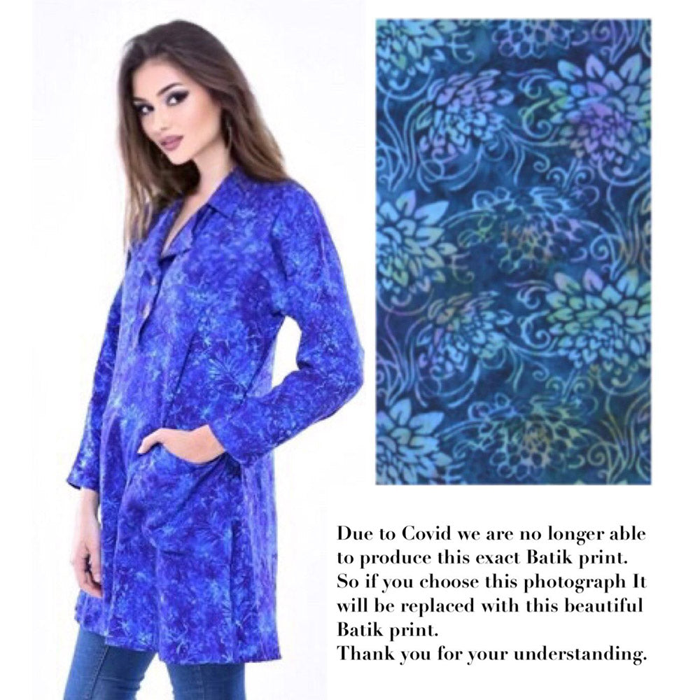 Arya Batik Artsy Notch Collar Top Pocket Long Sleeve Tunic - The Bohemian Closet