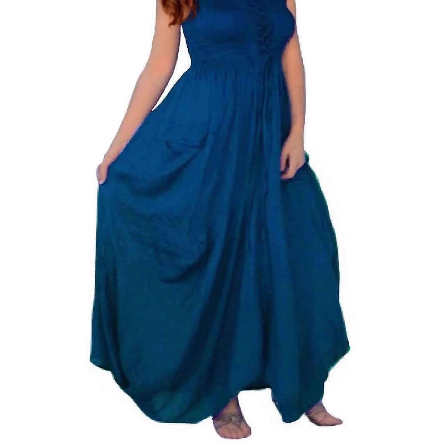 Crystal Smocked Bodice Spaghetti Strap Boho Maxi Dress - The Bohemian Closet