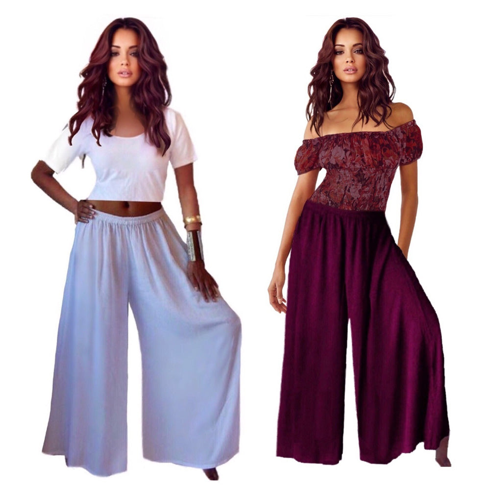 Maggie Gauchos Elastic Waist Palazzo Pants - The Bohemian Closet