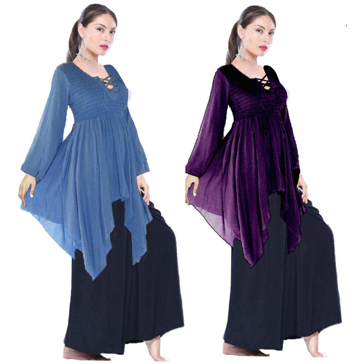 Aurelia Asymmetrical Lace-Up Crinkle Rayon Boho Blouse - The Bohemian Closet