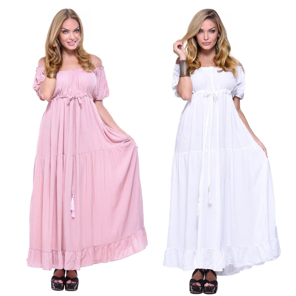 Nayeli Ruffled Short Sleeve Empire Waist Maxi Dress - The Bohemian Closet