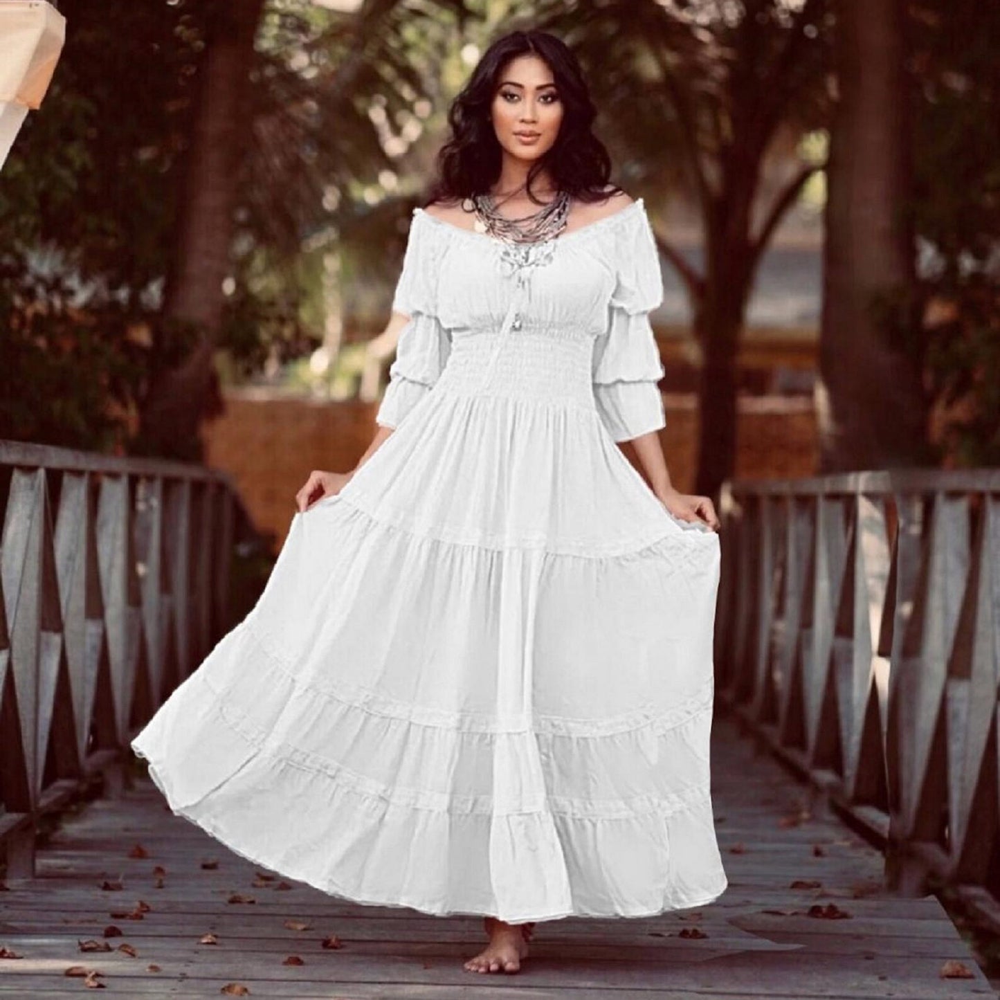 Amaris Gypsy Ruffle Cottagecore Peasant Maxi Dress - The Bohemian Closet