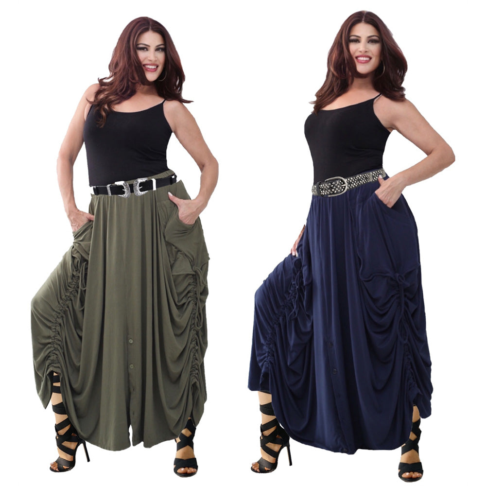 Adriana Elastic Waist Pockets Boho Maxi Skirt - The Bohemian Closet