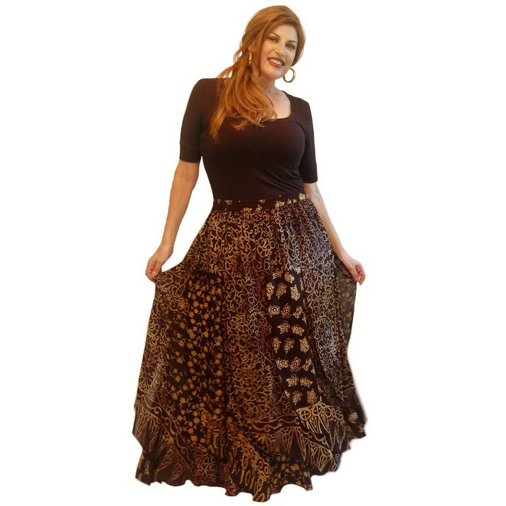 Amiyah Batik Patchwork Layered Elastic Waist Maxi Skirt - The Bohemian Closet